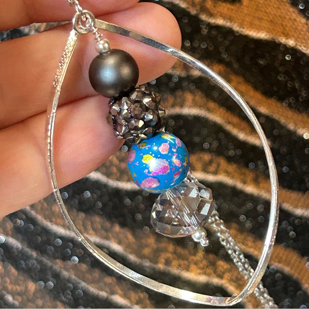 Handcrafted vintage bead dangle open ring on chain necklace